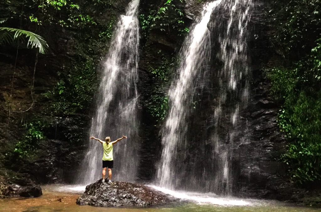Klong Chak the beautiful Koh Lanta Waterfall hidden in the jungle. Red ...