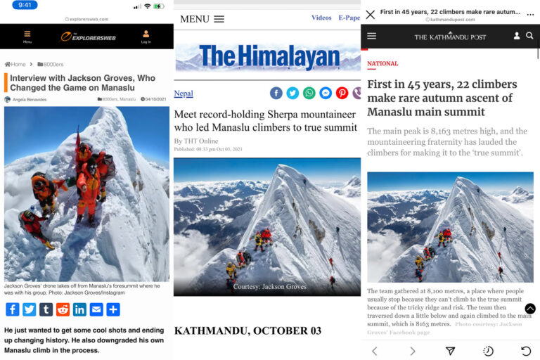 a screen shot of a web page with a picture of a man climbing a mountain