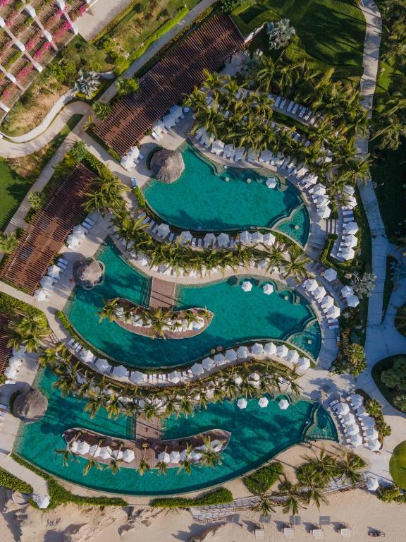 An aerial view of a resort in mexico.