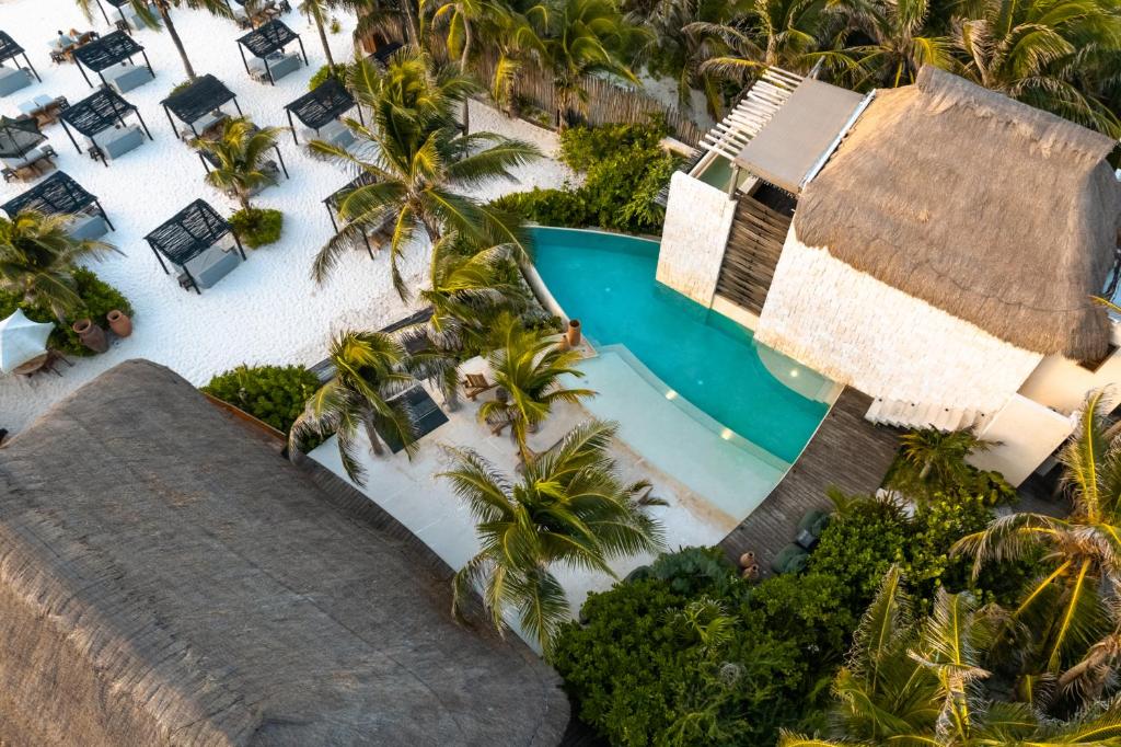 An aerial view of a resort in tulum, mexico.